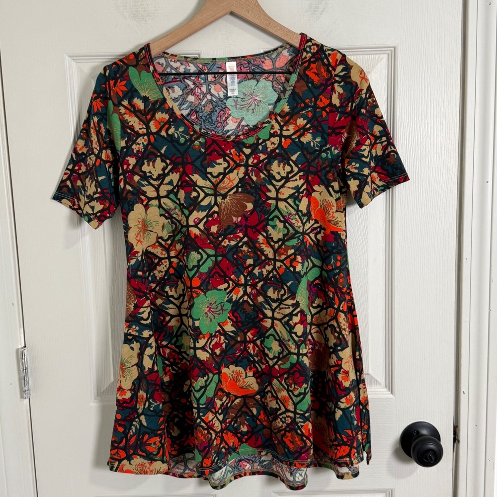 LuLaRoe Irma Tunic XXS Floral Geometric Stained Glass Y2K Boho High Low